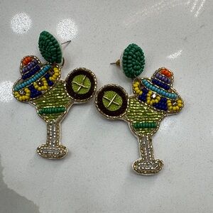 Beaded Margarita Earrings with Green Accents